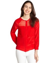 Aryn K Red Silk Long Sleeve Button Front Blouse