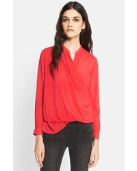 The Kooples Wrap Front Voile Blouse Red Large