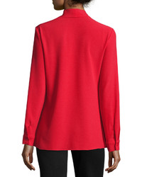 Neiman Marcus V Neck Long Sleeve Crepe Blouse Red