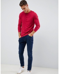 ASOS DESIGN Long Sleeve T Shirt With Grandad Neck In Red
