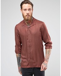 Asos Brand Viscose Shirt In Rust With Revere Collar In Regular Fit