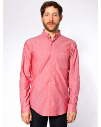 American Apparel Chambray Long Sleeve Button Down With Pocket
