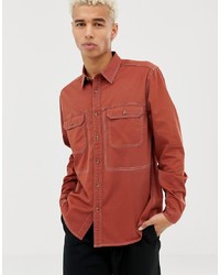 ASOS DESIGN Overshirt With Contrast Stitching In Rust