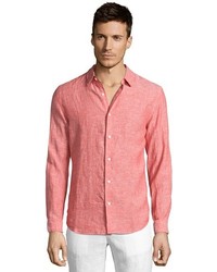 Vince Red Square Linen Melrose Button Up Shirt