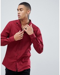 Twisted Tailor Shirt In Burgundy With Cut Away Collar