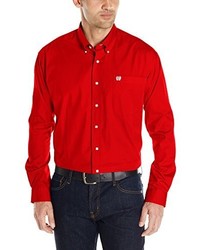 mens red button down short sleeve shirt