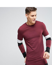 ASOS DESIGN Asos Tall Longline Muscle Long Sleeve T Shirt With Panelled Sleeves And Curved Hem Burgundy