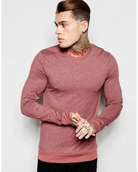 Asos Brand Muscle Long Sleeve T Shirt With Contrast Rib In Red