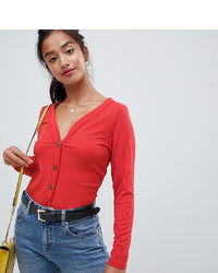 Miss Selfridge Petite Button Detail Top In Red