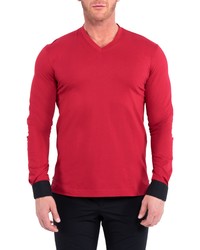 Maceoo Edison Solidpuppy Red Long Sleeve V Neck T Shirt
