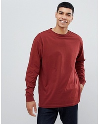 New Look Long Sleeve Cuff T Shirt In Burgundy