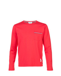 Thom Browne Long Sleeve T Shirt With Chest Pocket In Red Cotton Jersey