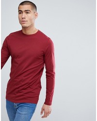 ASOS DESIGN Longline Crew Neck T Shirt With Long Sleeves In Red