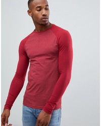 ASOS DESIGN Muscle Fit Long Sleeve T Shirt With Contrast Raglan In Red