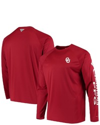 Columbia Pfg Crimson Oklahoma Sooners Terminal Tackle Omni Shade Long Sleeve T Shirt
