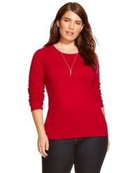 Merona Plus Size Ultimate Long Sleeve Crew T Shirt Ripe Red Tm