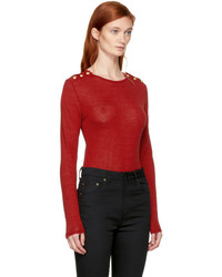 Balmain Red Long Sleeve Buttoned Pullover