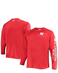 Columbia Scarlet Nebraska Huskers Big Tall Terminal Tackle Omni Shade Long Sleeve Raglan T Shirt