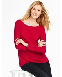 Talbots Solid Button Cuff Boatneck Tee