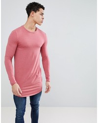 ASOS DESIGN Super Longline Muscle Fit Long Sleeve T Shirt With Curved Hem In Red Marl
