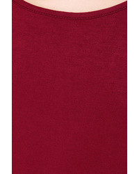 Wine Red Long Sleeve Cross Backless T Shirt