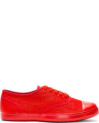 Christian Peau Crimson Red Snakeskin Canvas Low Top Sneakers