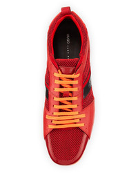 Hugo Boss Tattion Mesh And Leather Low Top Sneaker Red