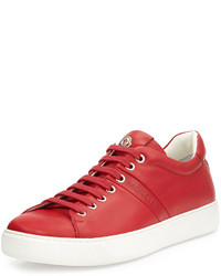 Moncler Vincent Low Top Leather Sneaker Red