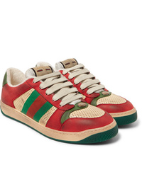 Gucci Virtus Distressed Leather And Webbing Sneakers