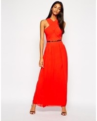 Little Mistress Belted Maxi Dress With Cross Front