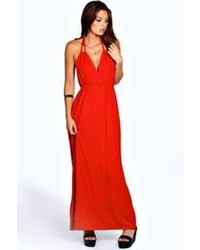 Boohoo Aimee Wrap Front Strappy Backless Maxi Dress