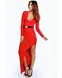 Boohoo Tilly Plunge Neck Slinkly Maxi Dress
