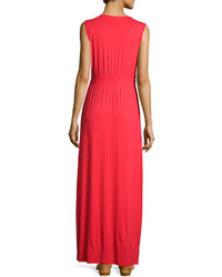 Neiman Marcus Braided Waist Sleeveless Maxi Dress Rich Red