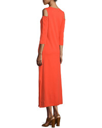 Joan Vass Cold Shoulder A Line Jersey Maxi Dress Poppy Orange Petite