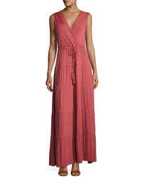 Neiman Marcus Faux Wrap Tiered Maxi Dress Rust
