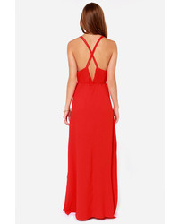 Aryn K French Riviera Coral Red Maxi Dress