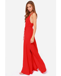 Aryn K French Riviera Coral Red Maxi Dress