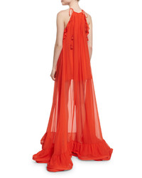 Alexis Gracie Sleeveless Long Sheer Maxi Dress Red Orange