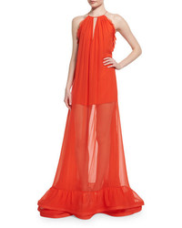 Alexis Gracie Sleeveless Long Sheer Maxi Dress Red Orange