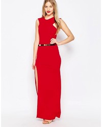 Honor Gold High Neck Belted Maxi Dress With Side Split