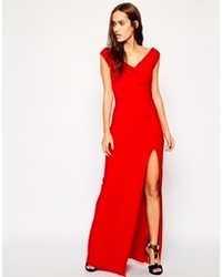 Jessica Wright Sarah Off Shoulder Maxi Dress With Thigh Split Red