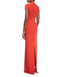 SOLACE London Lang Short Sleeve Stretch Crepe Maxi Dress Red
