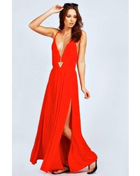 Boohoo Lily Strappy Front Split Maxi Dress
