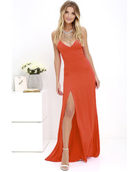 LuLu*s Bridgetown Beauty Coral Red Maxi Dress