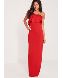 Missguided Bandeau Frill Maxi Dress Red
