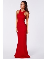 Missguided Kaisa Crepe High Neck Maxi Dress Red
