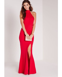 Missguided Petite High Neck Maxi Dress Red