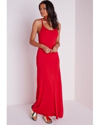 Missguided Strappy Racer Back Jersey Maxi Dress Red