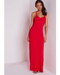 Missguided Strappy Racer Back Jersey Maxi Dress Red