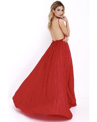 Olivaceous Snowy Meadow Crocheted Red Maxi Dress